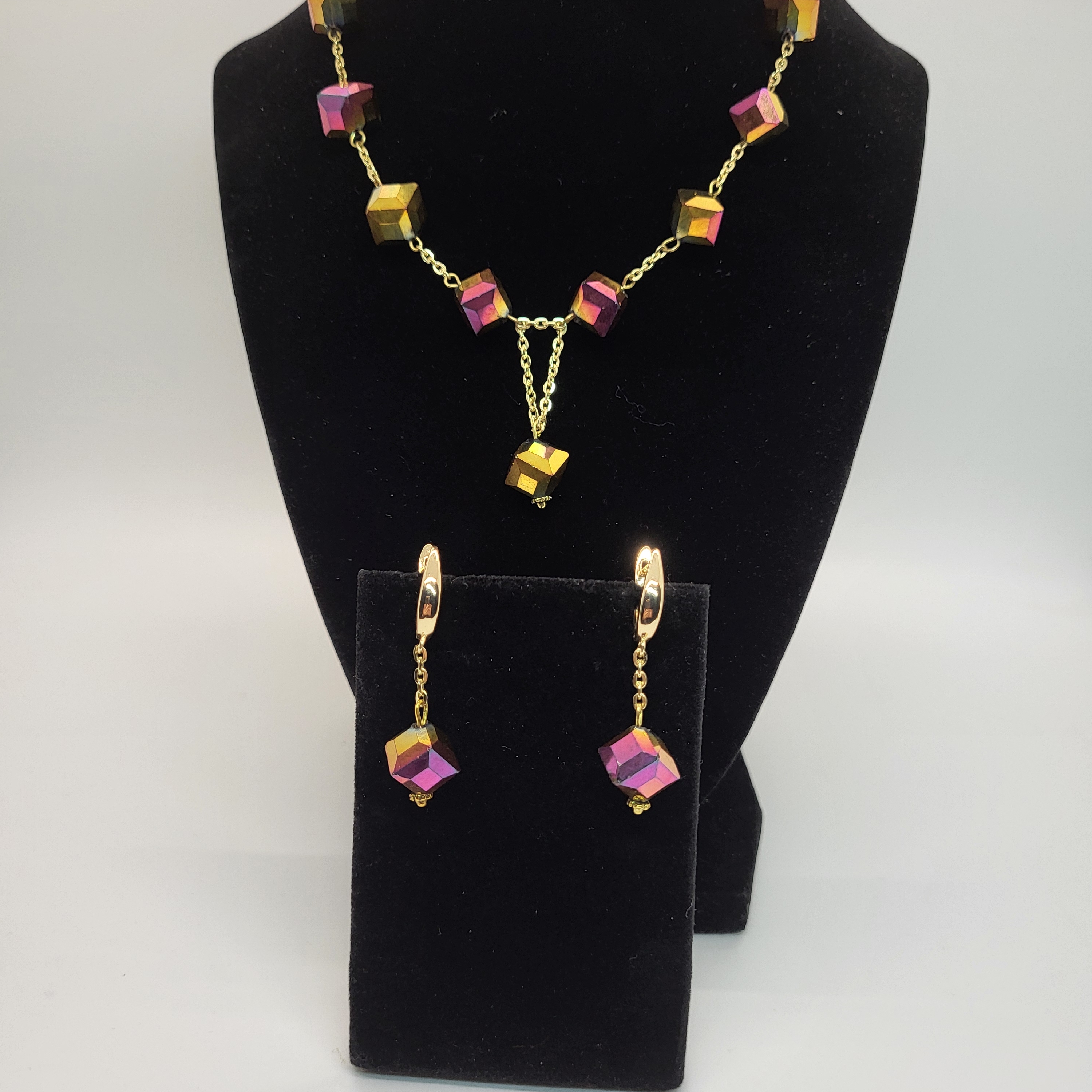 Unique Multicolored Square Cube Necklace Jewelry Set